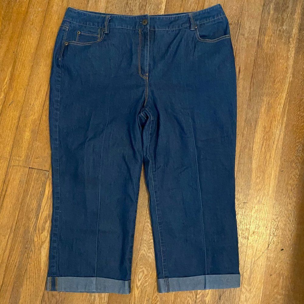 New Directions Wide Leg Cuffed Hight Rise Denim Capri Womens Size 16